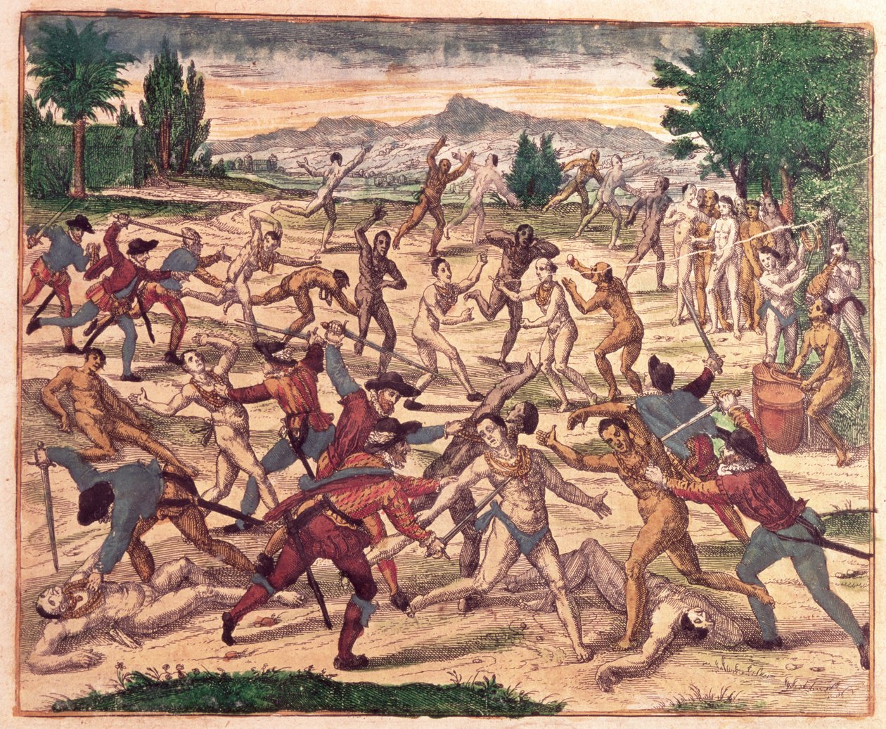 Pedro de Alvarado ve askerlerinin Aztekleri katletmesi, c.1520 by Theodore de Bry