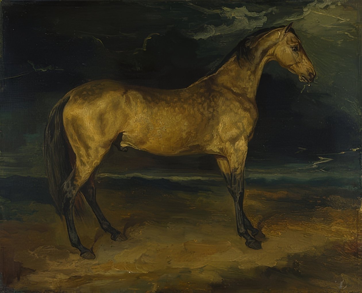 Fırtınada bir at. 1813-14 civarında by Theodore Gericault