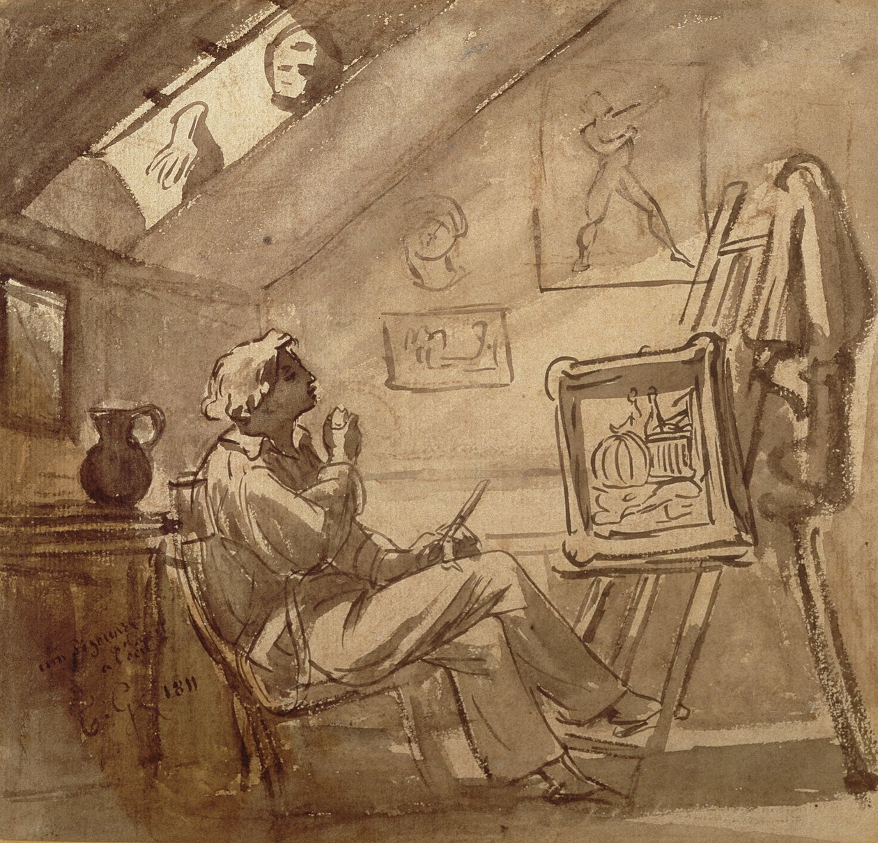 Stüdyosunda genç ressam by Theodore Gericault