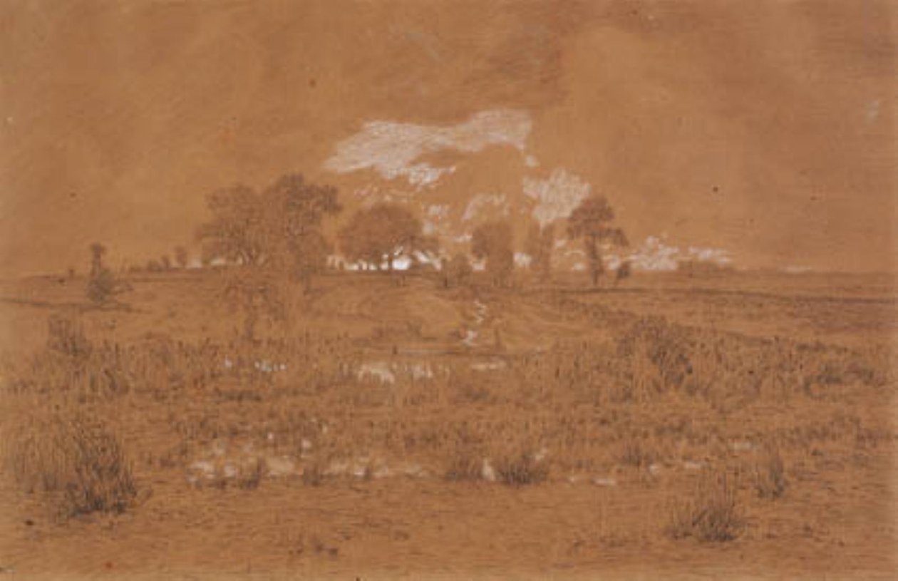 Bir bataklık ile akşam manzarası by Theodore Rousseau