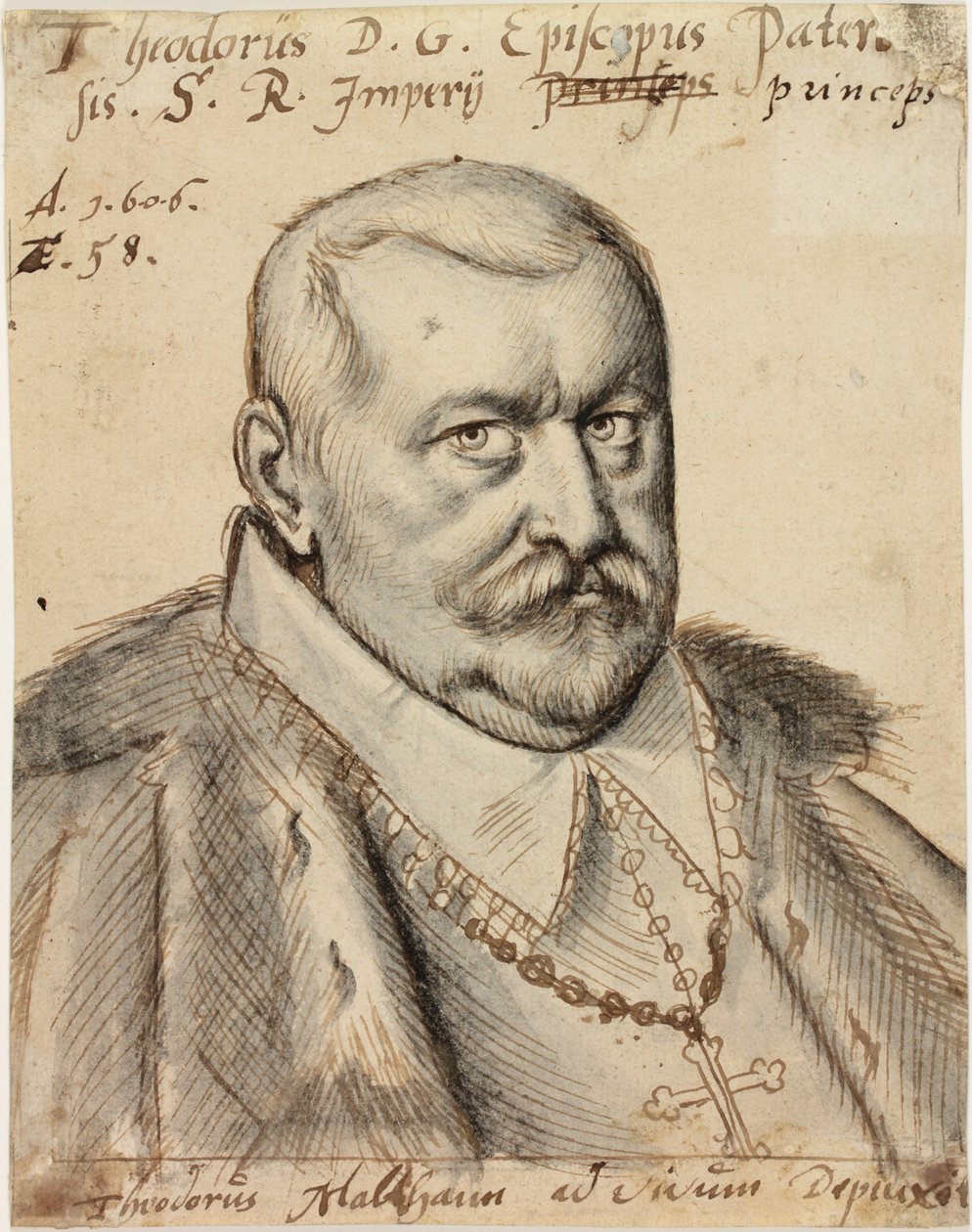 Theodore de Fürstenberg, Paderborn Piskoposu, 1606 (kalem ve mürekkep ve kağıt üzerinde yıkama) by Theodorus Malthann