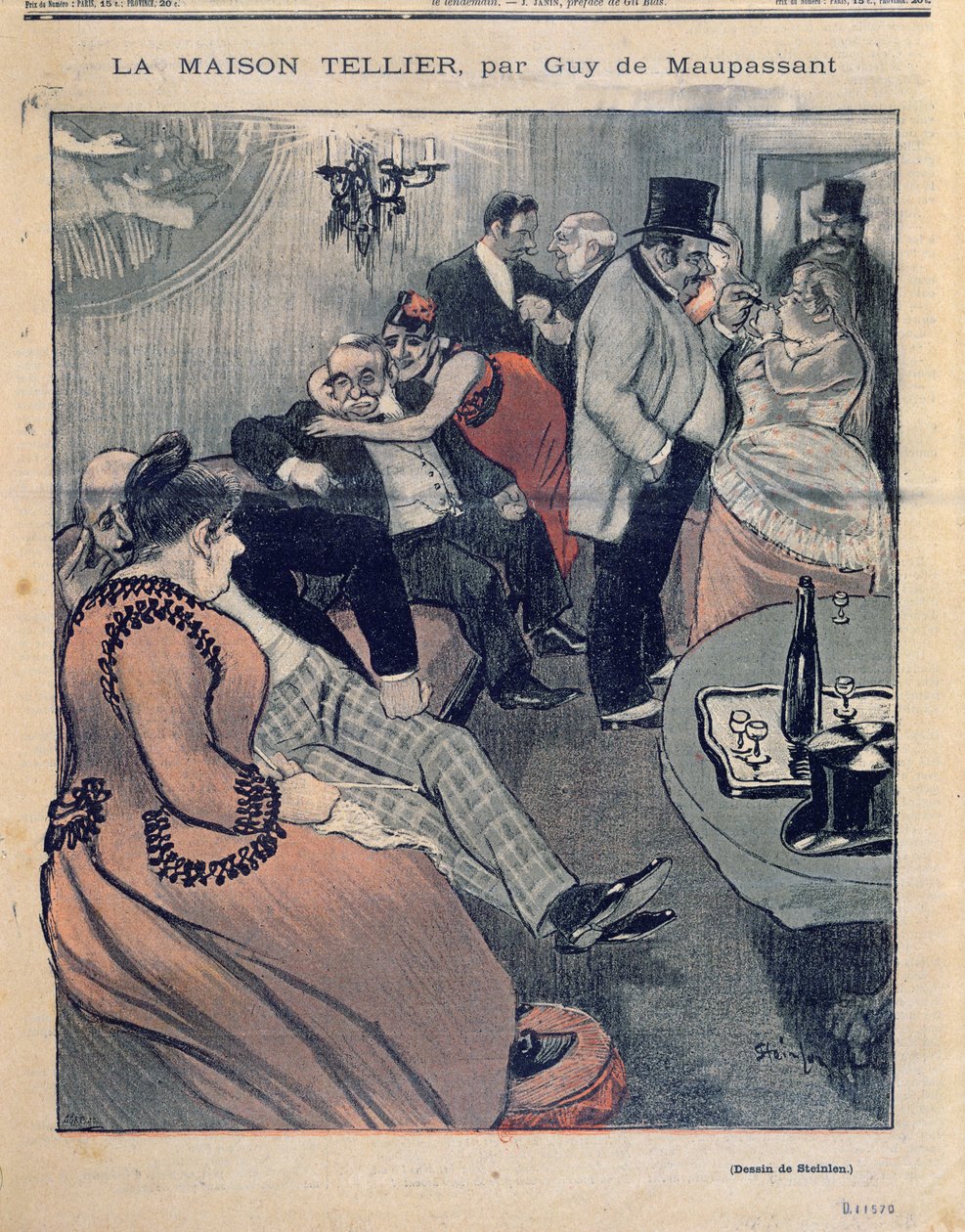 Guy de Maupassant'ın (1850-93) 'La Maison Tellier' çizimi, 'Gil Blas'ın ön kapağı, 9 Ekim 1892 (detay) (ayrıca bkz. 199745) by Théophile Alexandre Steinlen