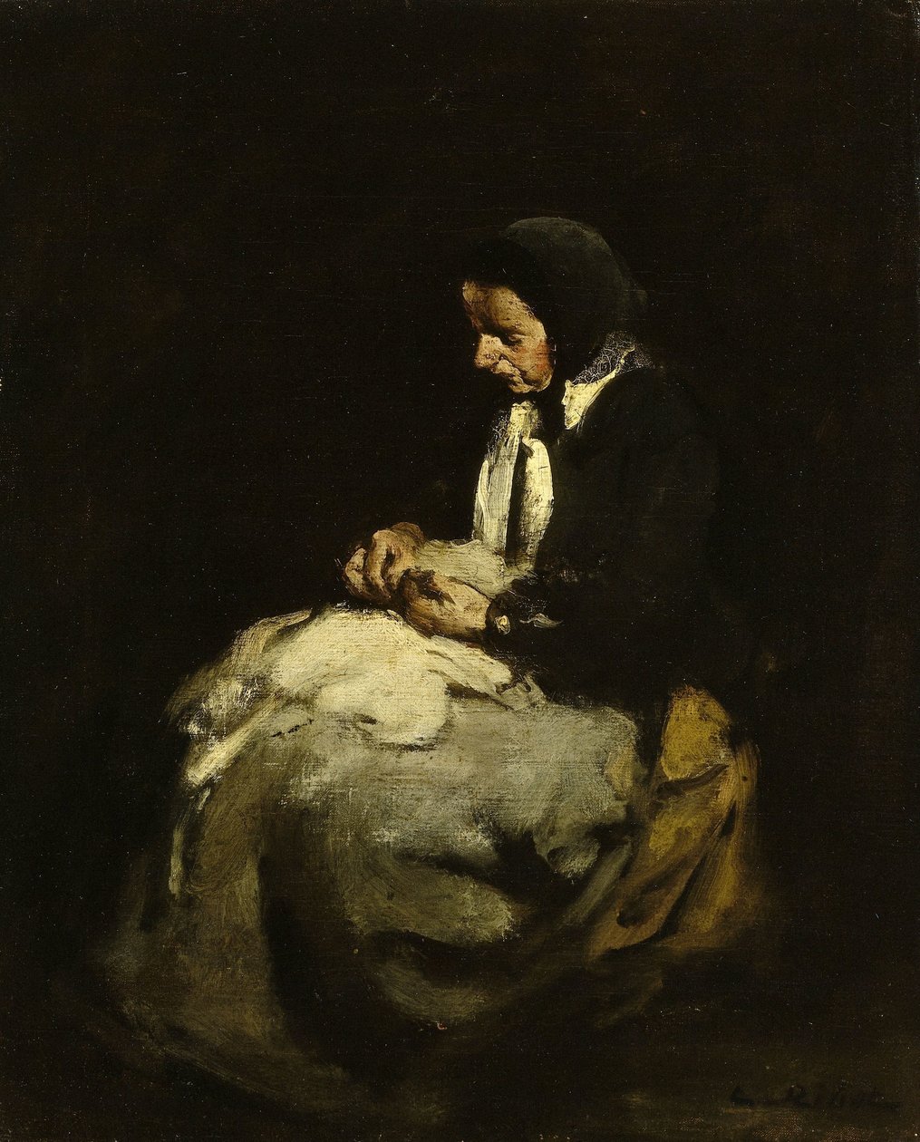 kadın dikiş by Théodule Augustin Ribot