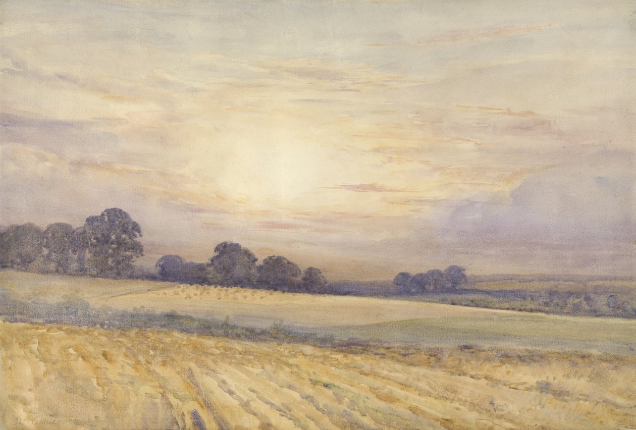 Gün Batımında Manzara, c.1891 (kağıt üzerinde wc) by Thomas Collier