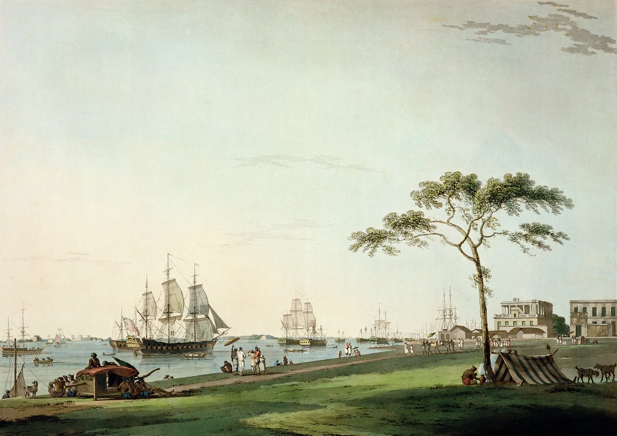 Esplanade, Kalküta'da Alınan Görünüm, 'Oriental Scenery'den levha I, 1797'de yayınlandı (renkli aquatint) by Thomas Daniell