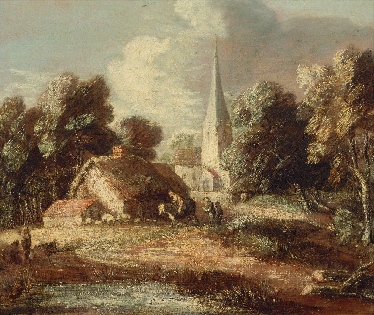 Yazlık ve kilise ile manzara by Thomas Gainsborough