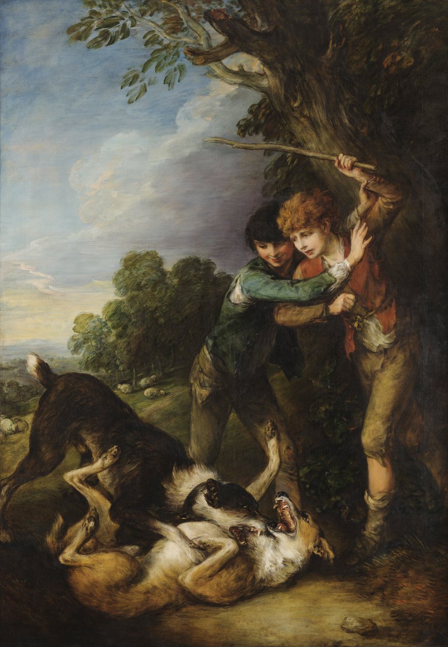 Köpeklerle kavga eden iki çoban çocuğu by Thomas Gainsborough