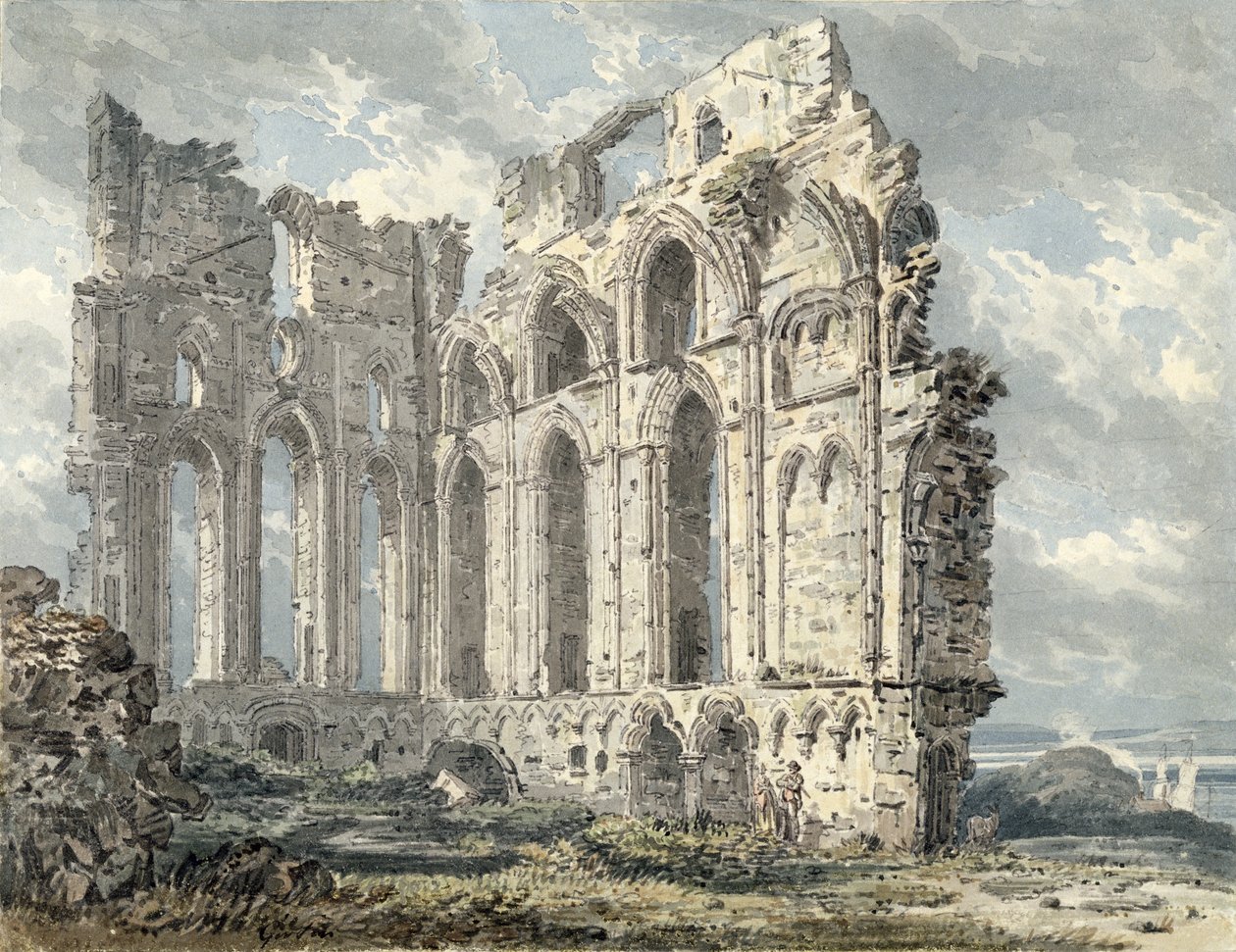 Tynemouth Manastırı, Northumberland, c.1792-93 (kağıt üzerinde kurşun kalem üzerinde wc) by Thomas Girtin