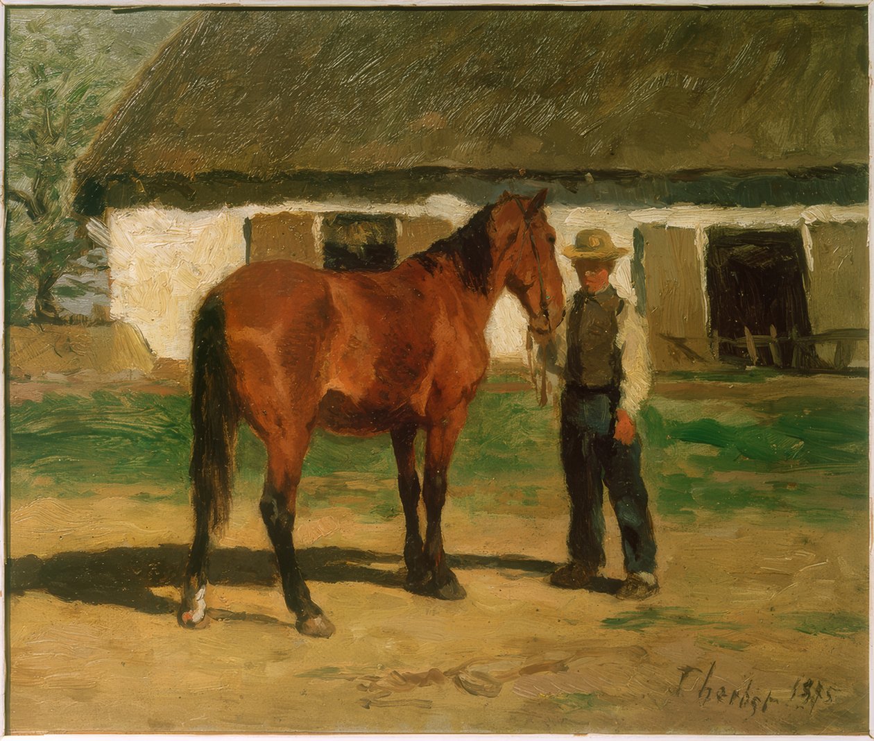 Beyaz bir evin önünde kahverengi at by Thomas Ludwig Herbst