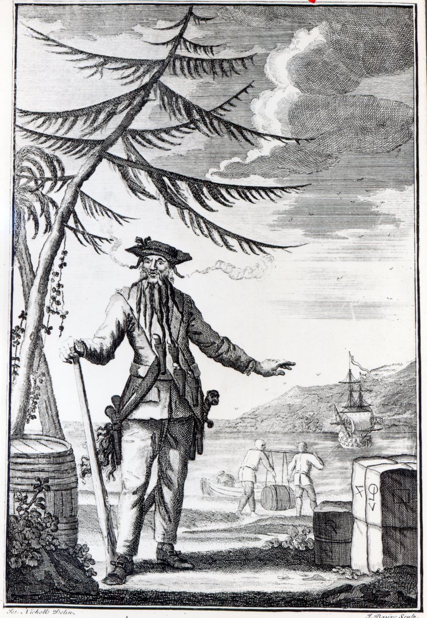 Yaygın olarak Karasakal olarak adlandırılan Captain Teach, c.1734 by Thomas Nicholls