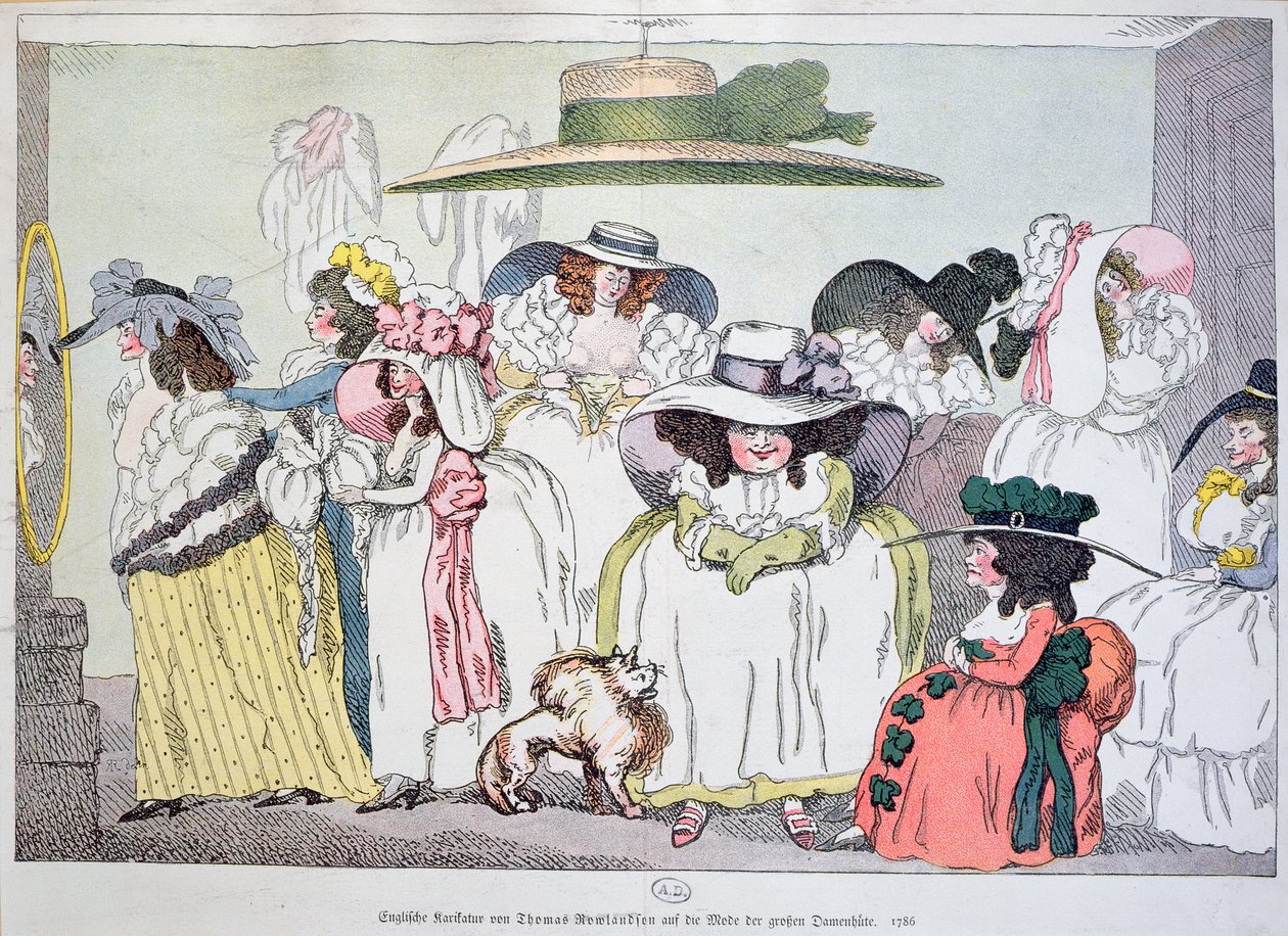 Büyük şapka modasının karikatürü, 1786 by Thomas Rowlandson