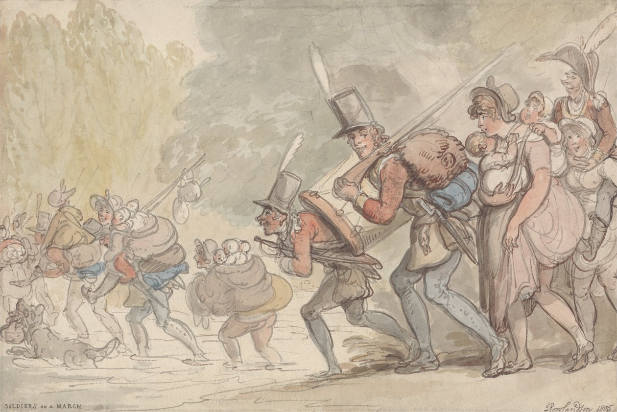 Mart ayında askerler by Thomas Rowlandson