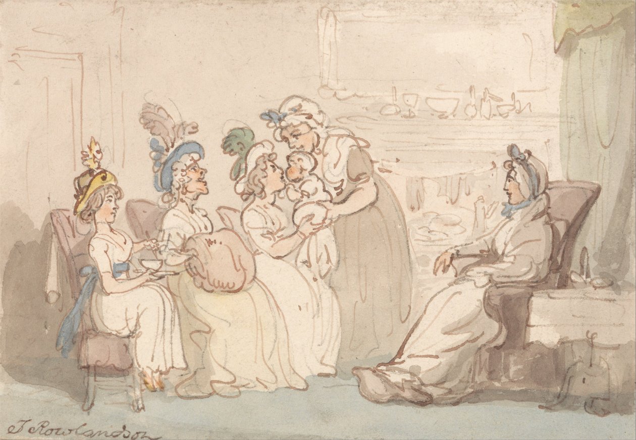 Bebeği Gösteren Ziyaretçiler by Thomas Rowlandson