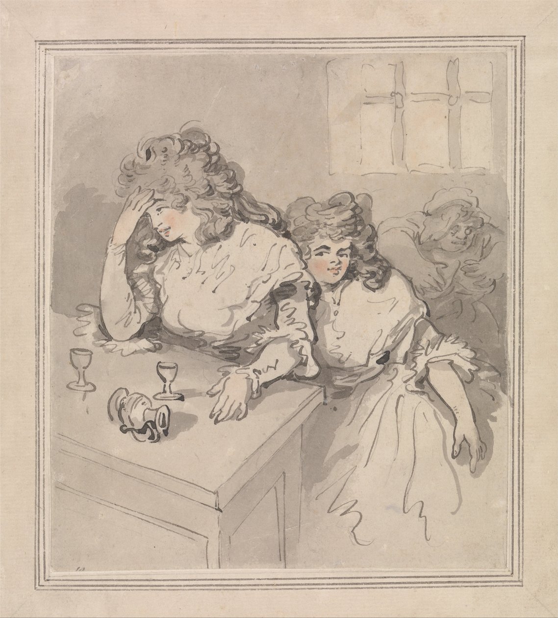 iki kız devrilme by Thomas Rowlandson