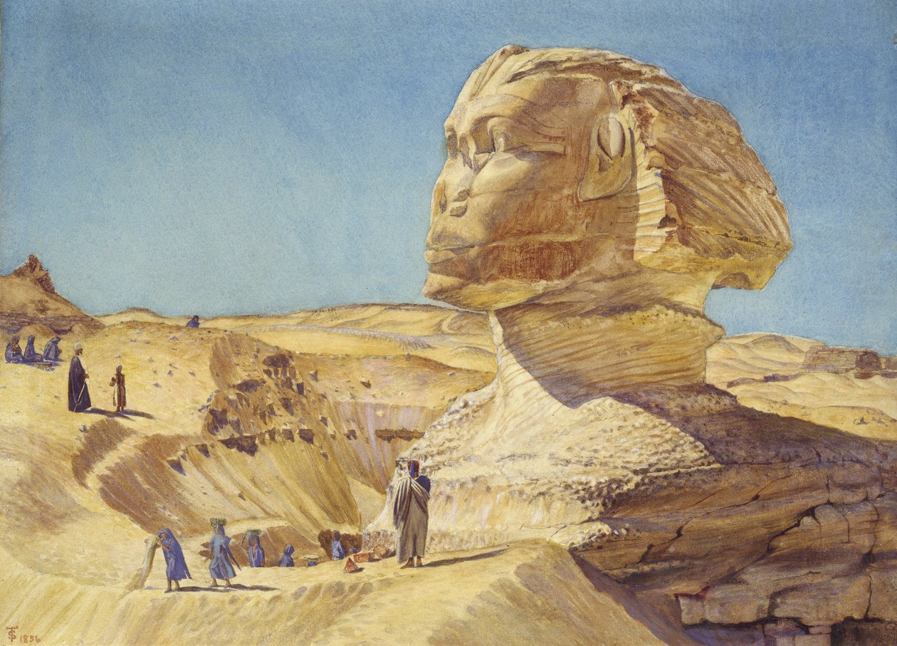 Giza Piramitlerinde Büyük Sfenks, 1854 (kağıt üzerine sulu boya) by Thomas Seddon