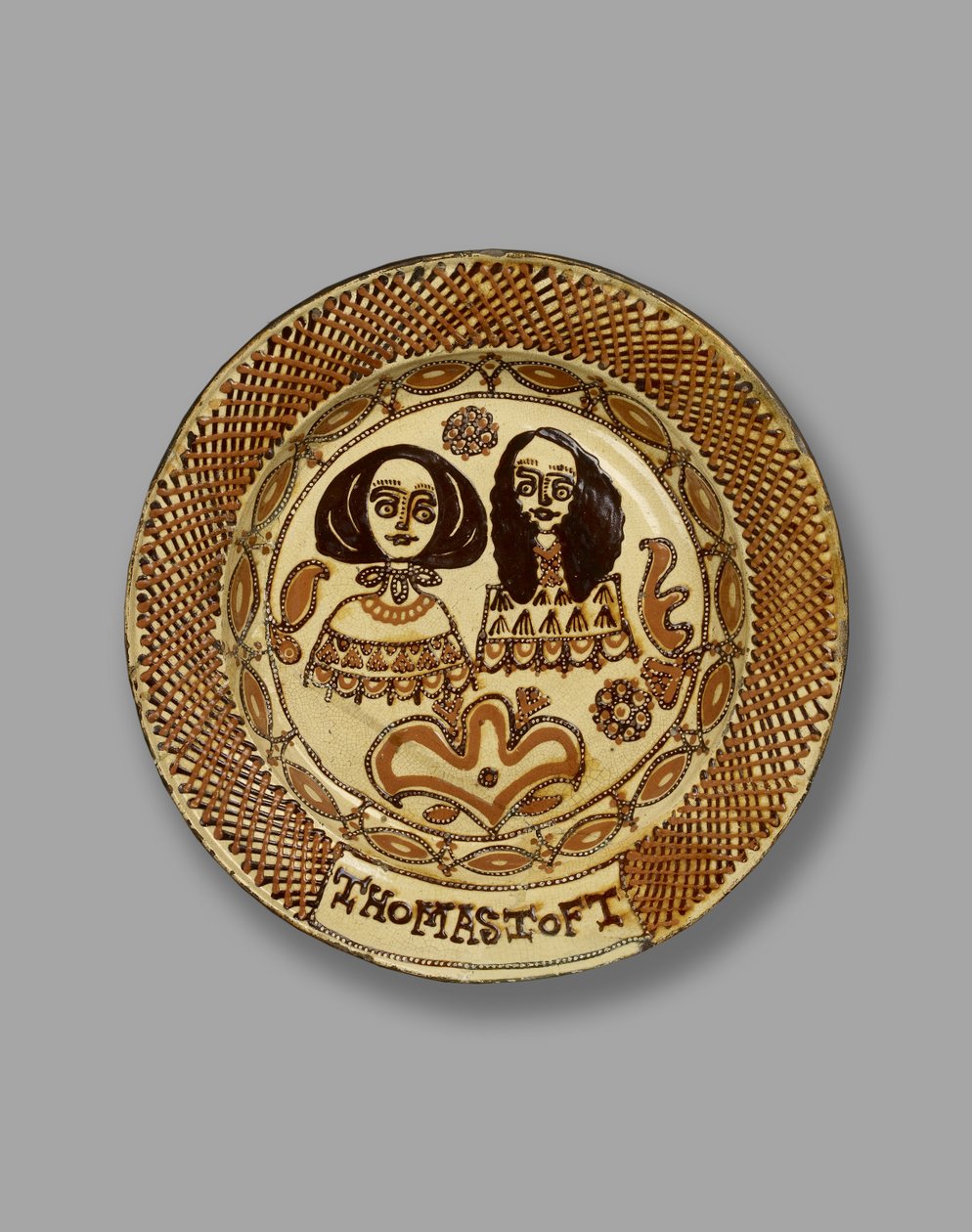 Toft Dish, Staffordshire slipware, c.1670 (boyalı çanak çömlek) by Thomas Toft