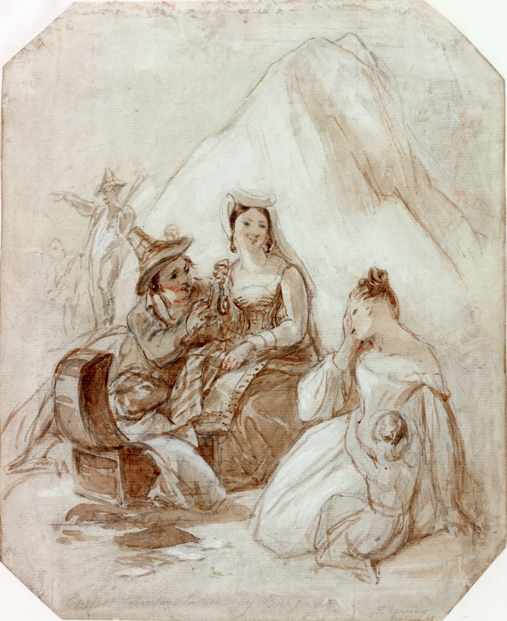 Brigands Tarafından Alınan İngiliz Gezginler (kağıt üzerinde kalem ve tuvalet) by Thomas Uwins