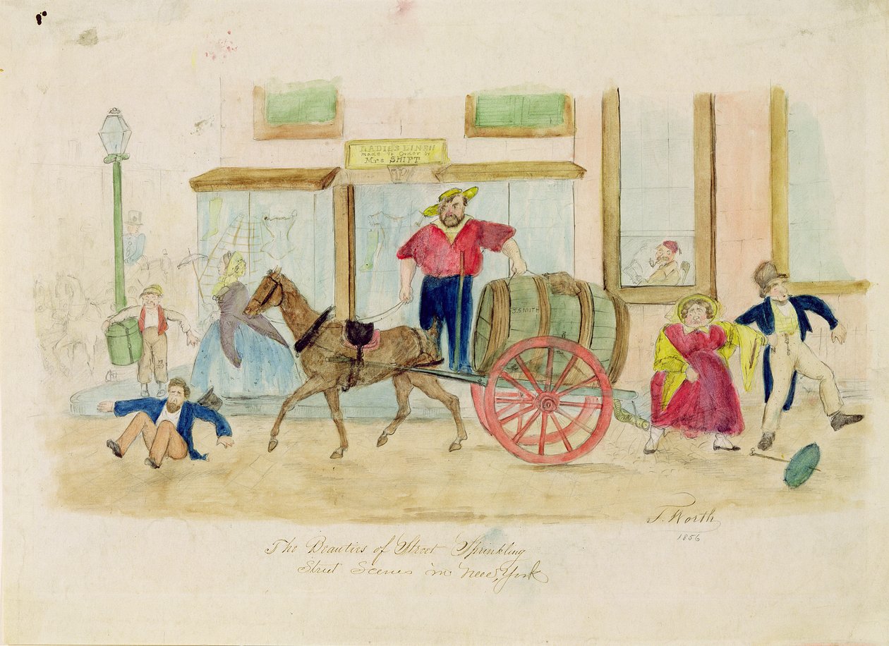 The Beauties of Street Sprinkling, New York, 1856 (kağıt üzerinde kalem ve wc) by Thomas Worth