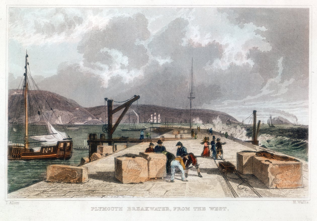 Batıdan Plymouth Dalgakıran, 1829 by Thomas Allom