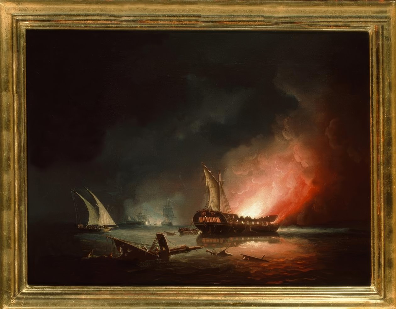 Bir deniz savaşından sonra yanan fırkateyn by Thomas Buttersworth