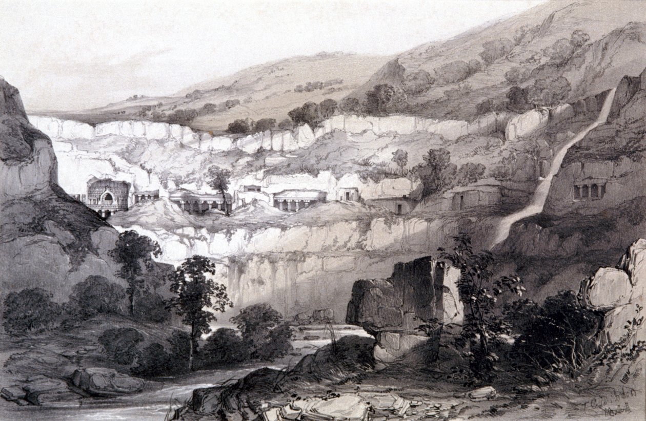 Mağaraların Görünümü, Ajunta, Hindistan, 1844 by Thomas Colman Dibdin