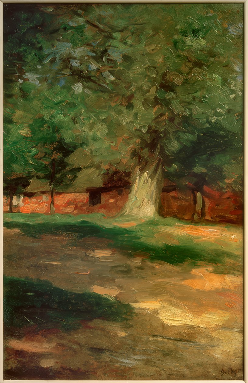 Büyük bir ağacın arkasında çiftlik evi by Thomas Ludwig Herbst