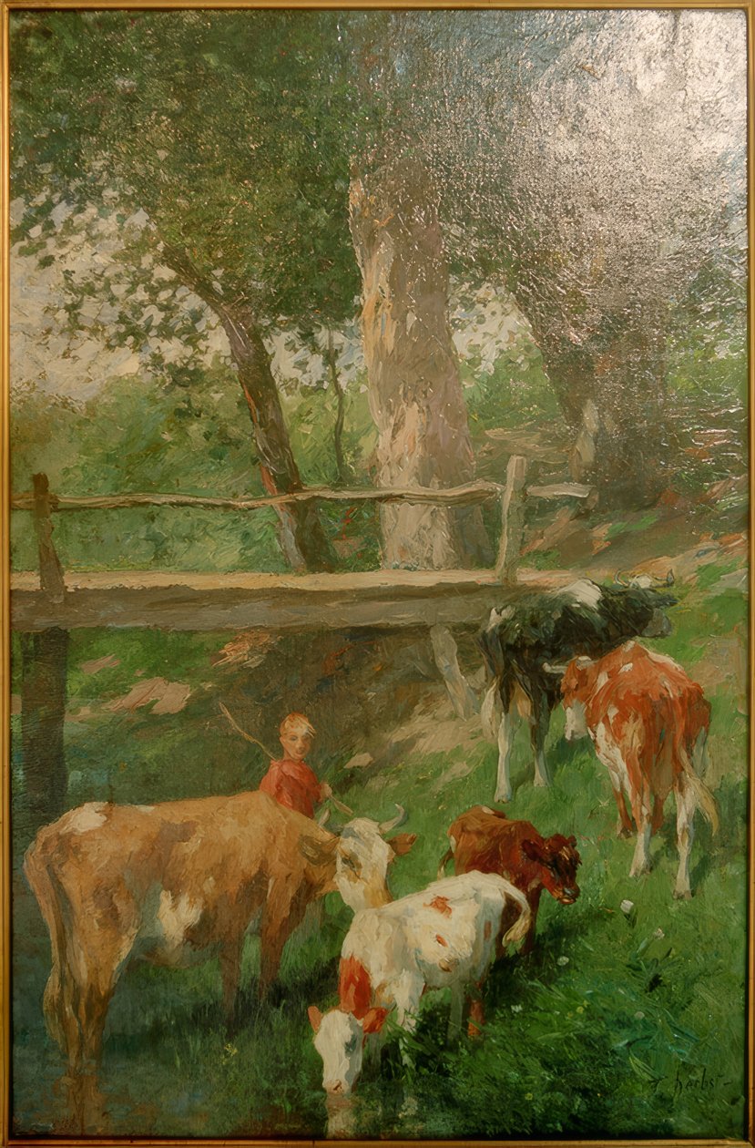 İnekler ile çoban çocuk by Thomas Ludwig Herbst