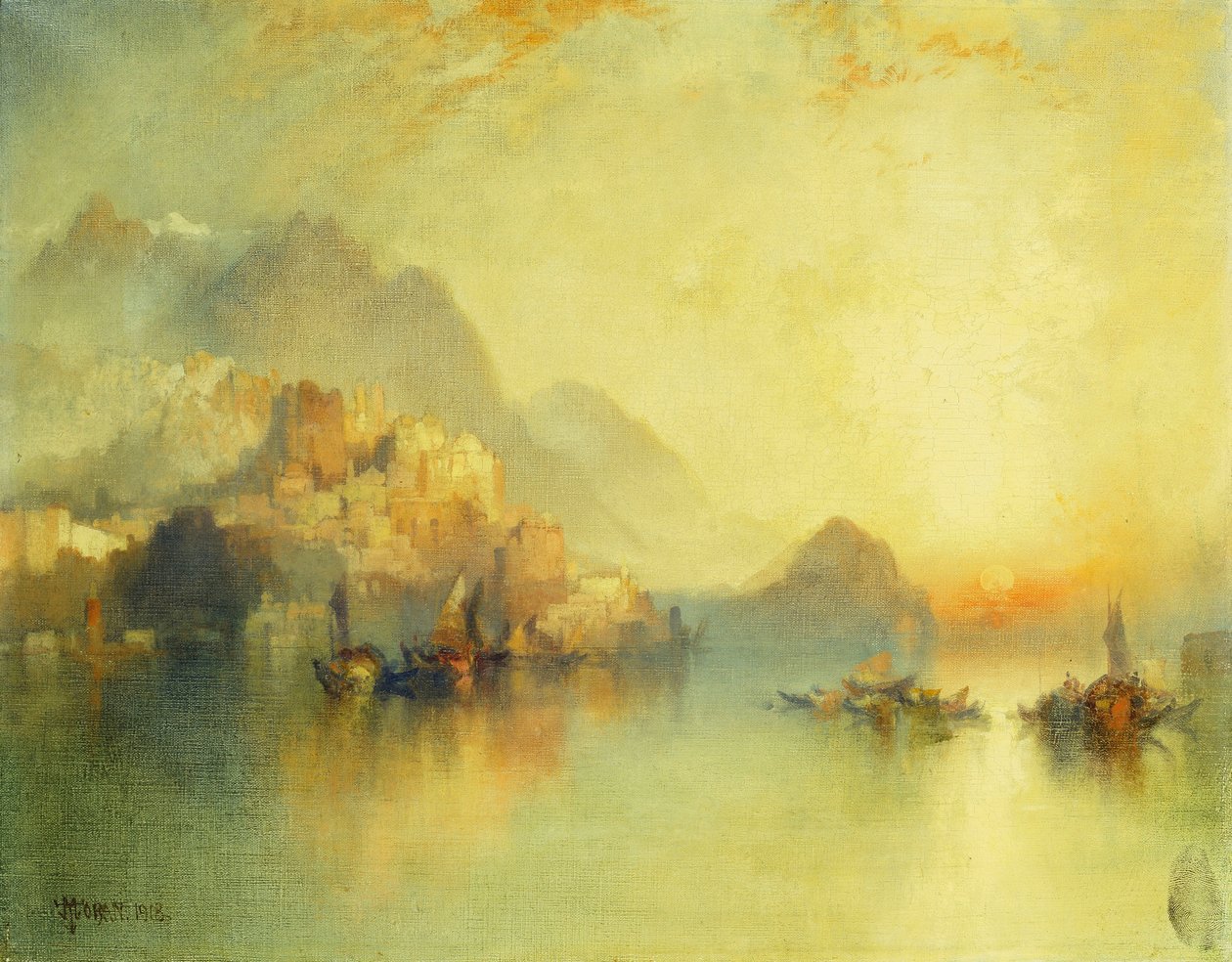 Gün Batımında Bir Yamaç Köyü, 1918 by Thomas Moran