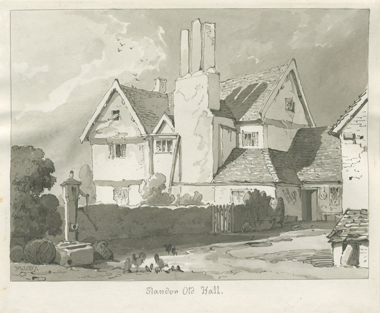 Standon Hall: sepya çizimi by Thomas Peploe Wood