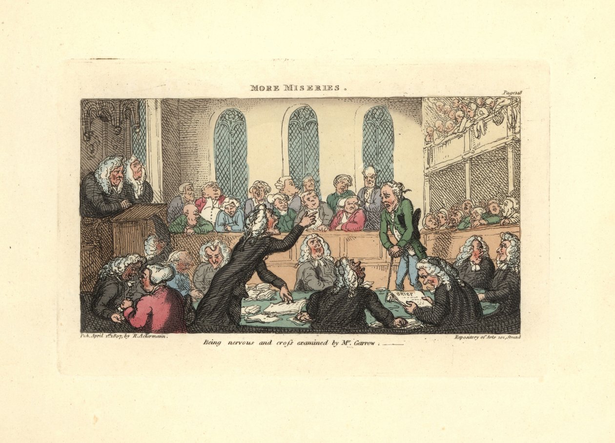 Bay Garrow tarafından gergin ve çapraz sorguya çekilmek. by Thomas Rowlandson