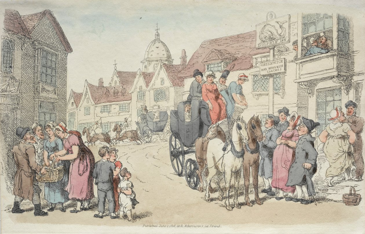 Dolphins Inn: Greenwich ve Woolwich Otobüsleri, 1816. by Thomas Rowlandson