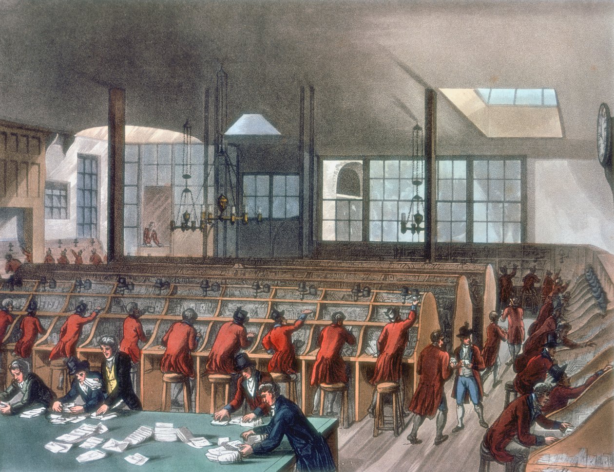 Genel Postane, Lombard Street, Londra, 1808 by Thomas Rowlandson