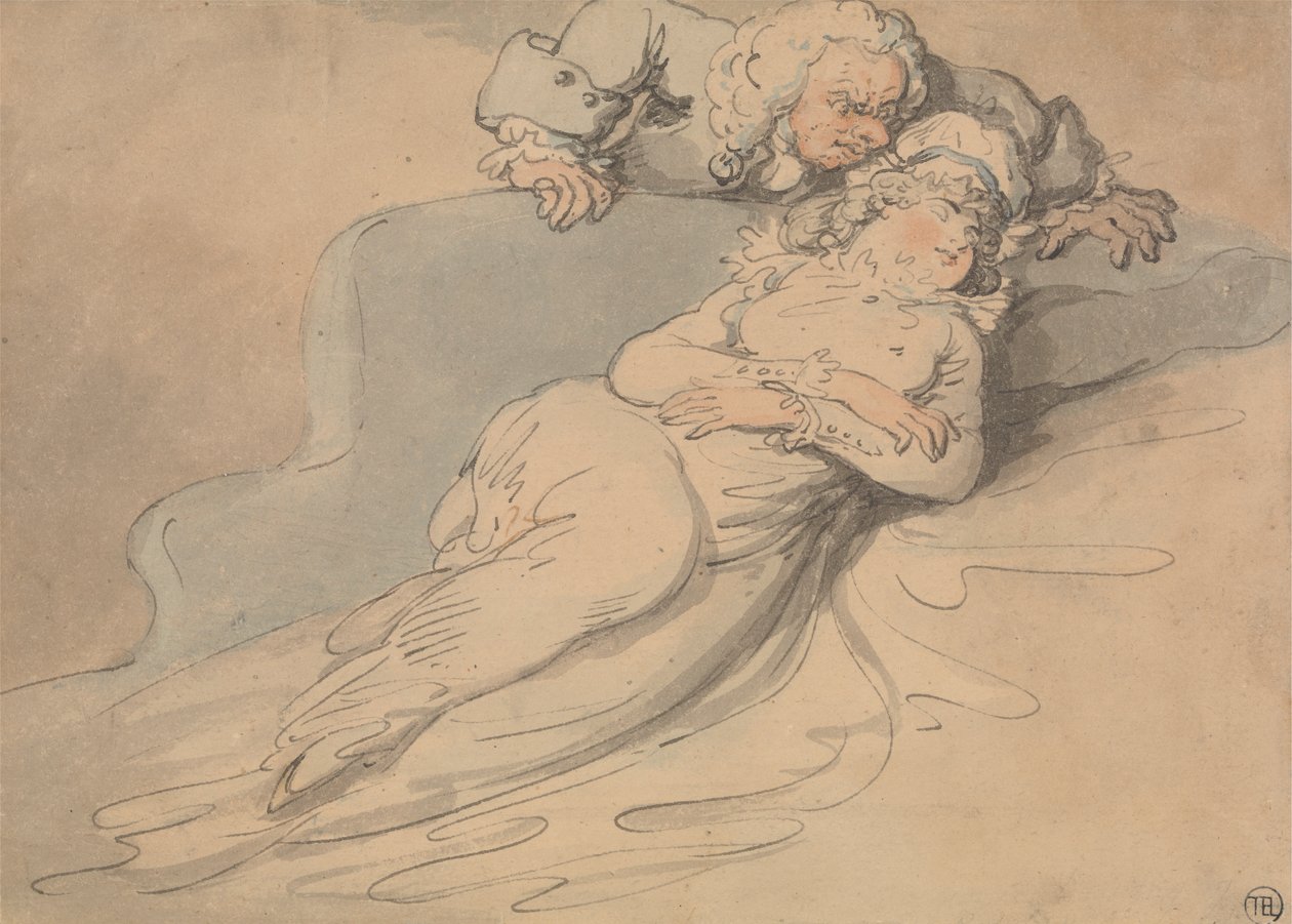 Bir Adam Tarafından İzlenen Uyuyan Kadın by Thomas Rowlandson