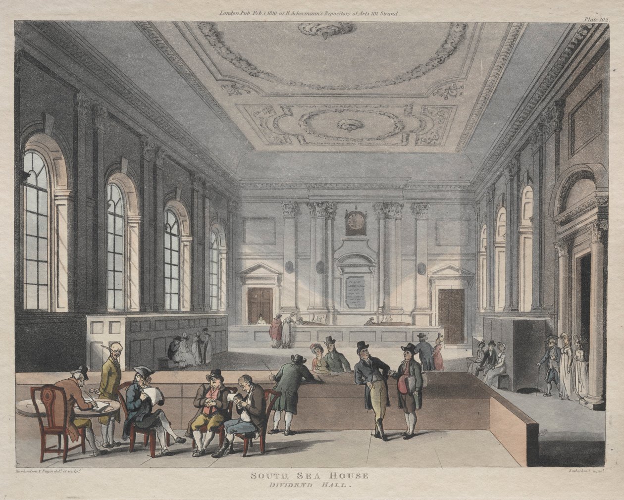 Güney Denizi Evi, Temettü Salonu, 1810. by Thomas Rowlandson