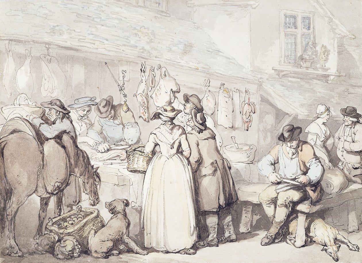Kasap Tezgahı, Leadenhall Pazarı, by Thomas Rowlandson