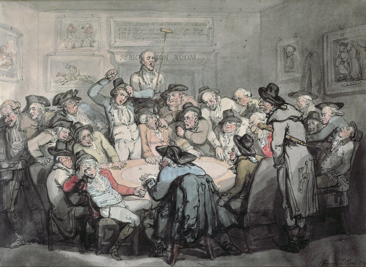 The Hazard Room (watercolour) by Thomas Rowlandson