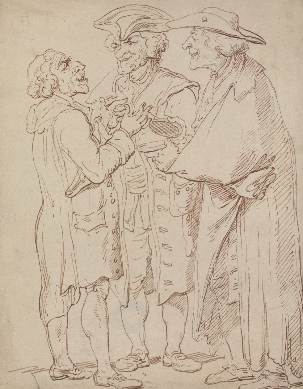 Konuşan Adamların Üç Tam Boy Figürü by Thomas Rowlandson