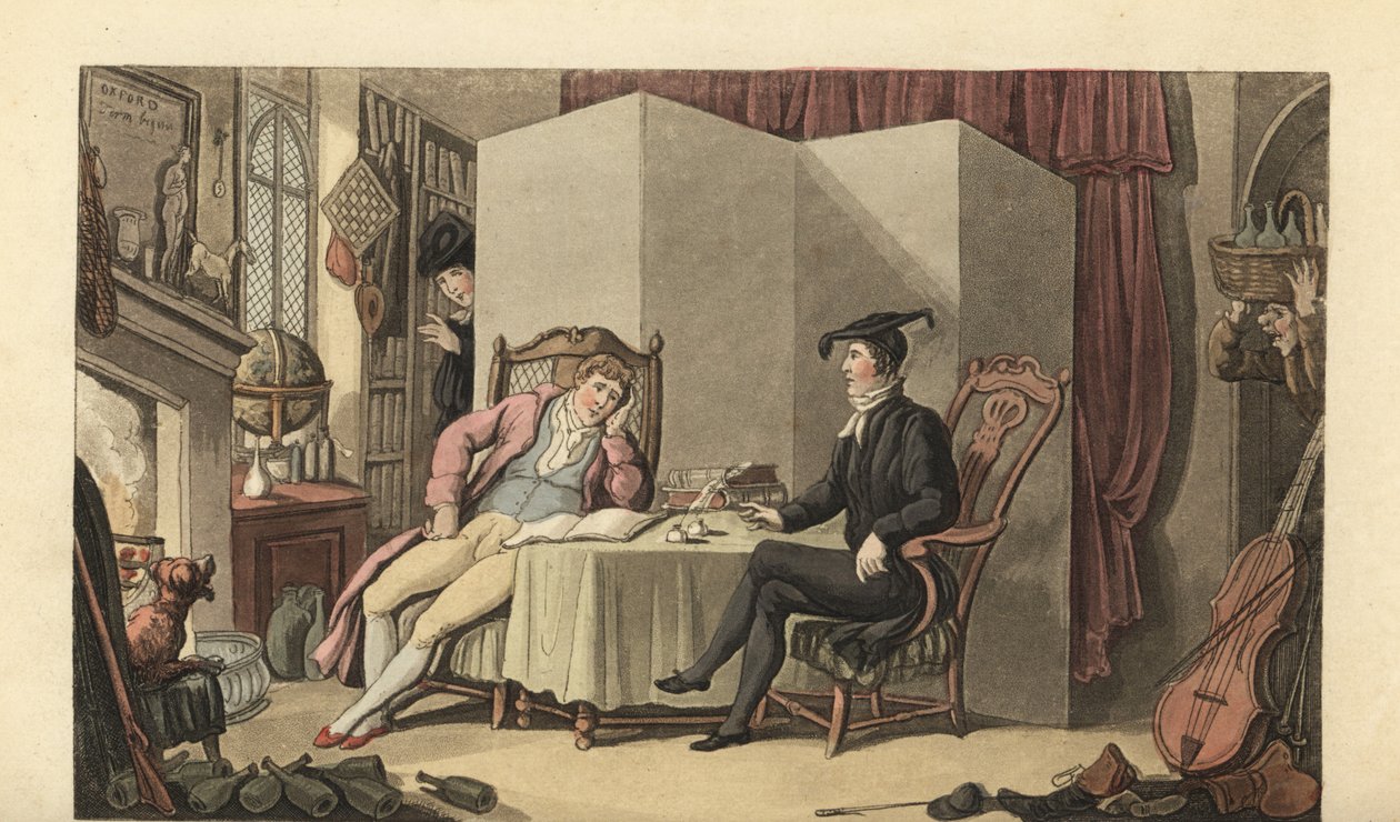 Üniversitede odalarında genç beyefendi by Thomas Rowlandson