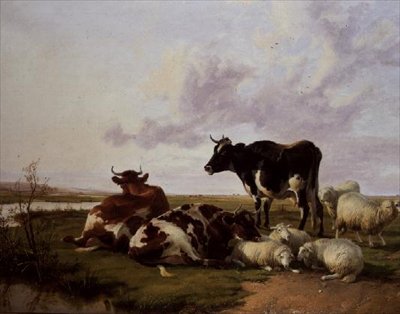 Sığır ve Koyun Otlatma by Thomas Sidney Cooper