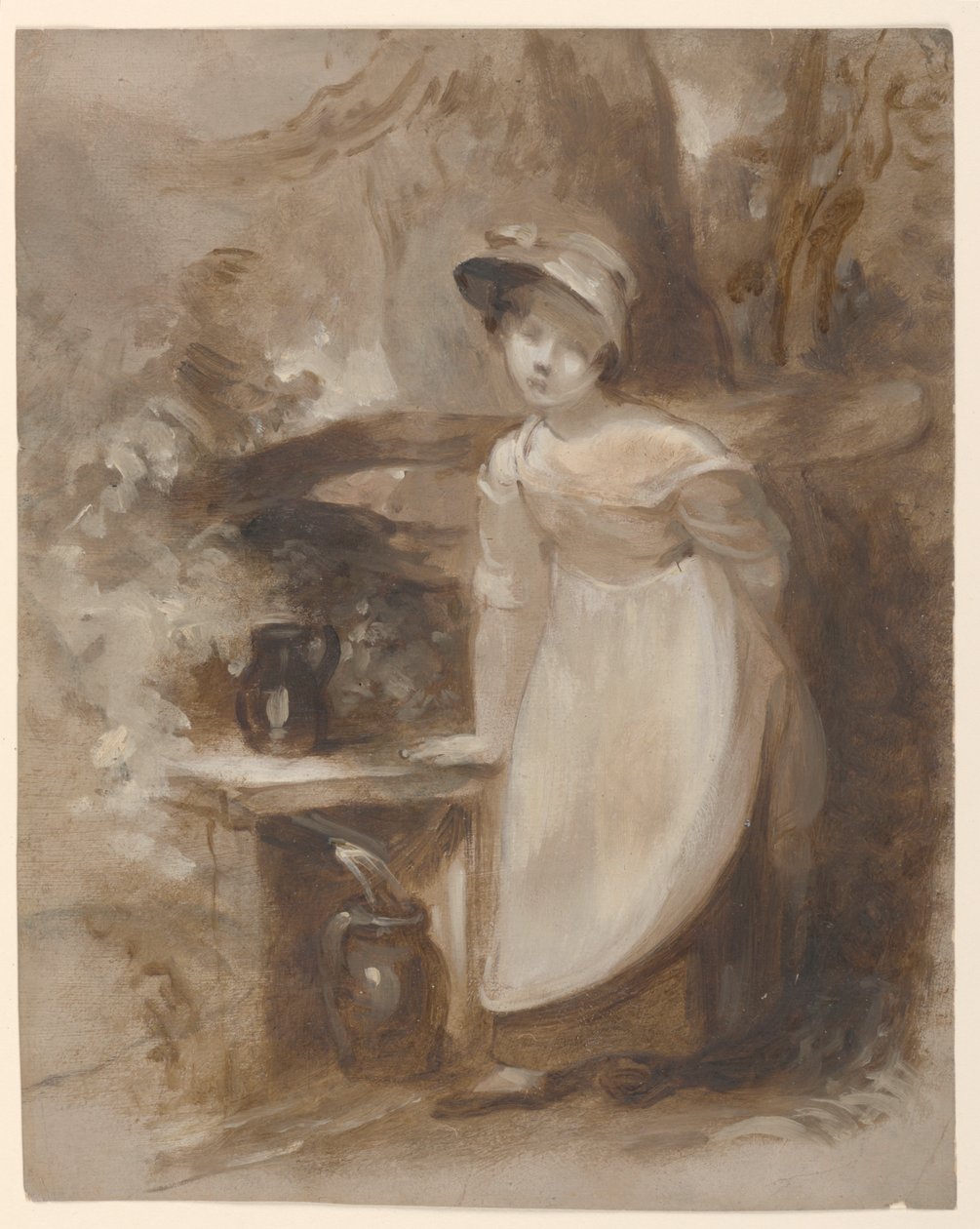 Genç kız bir kaynaktan su alıyor by Thomas Sully