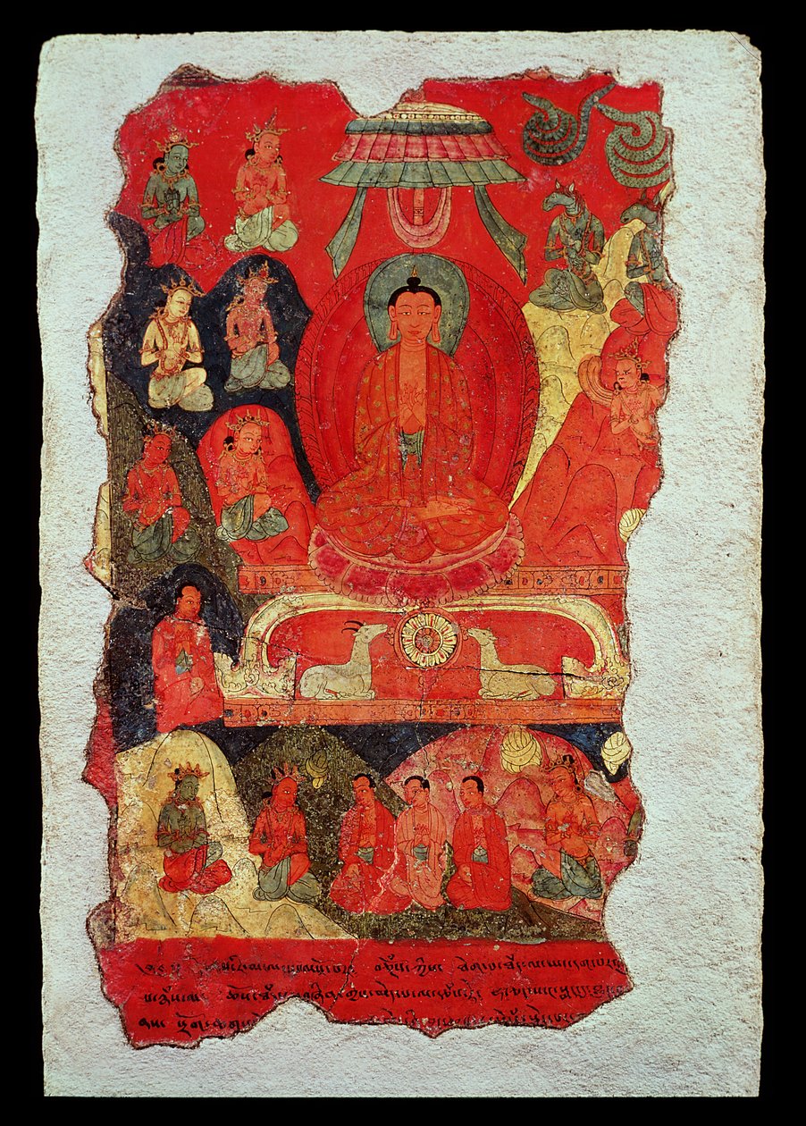 The First Sermon of Buddha (wall painting) by Tibetan School