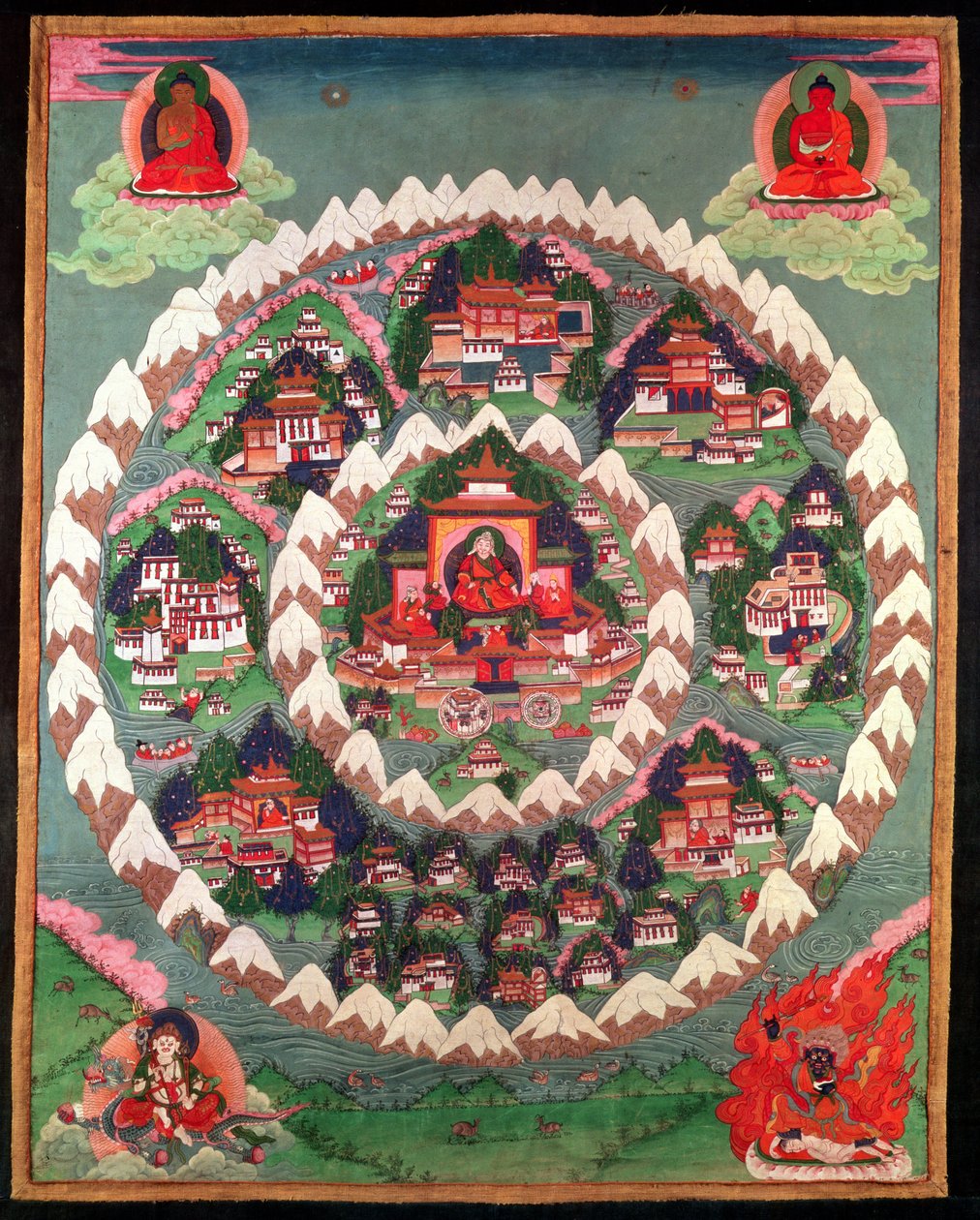 Shambhala Cenneti, Tibet Bayrağı (boyalı ipek) by Tibetan School