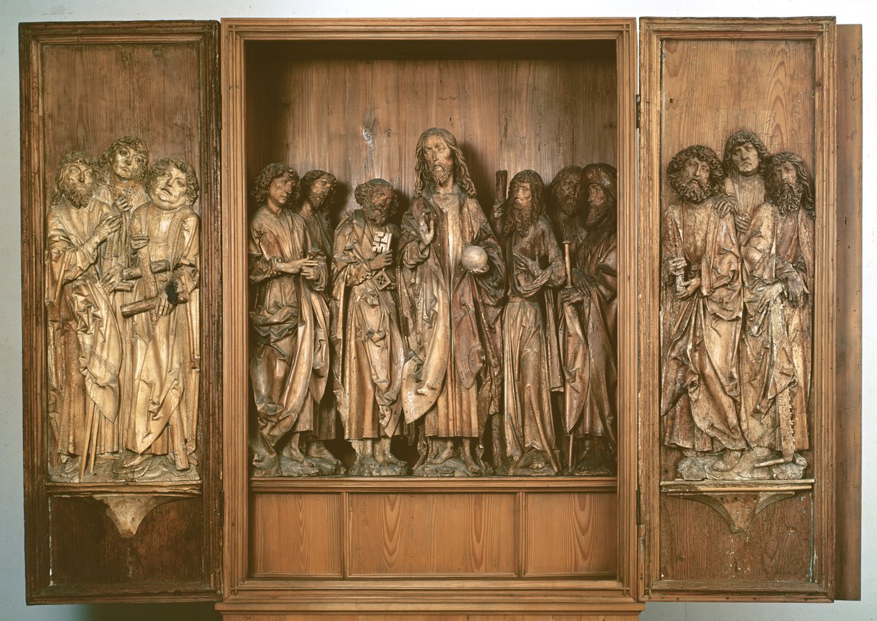 On iki havari ile İsa'yı tasvir eden Windsheim Triptik (ahşap) by Tilman Riemenschneider
