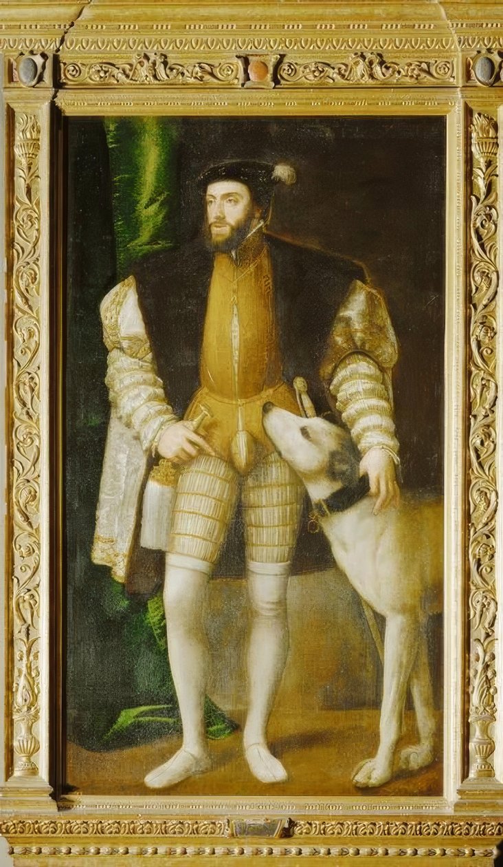 Ulmer Mastiff ile Charles V by Tiziano Vecelli