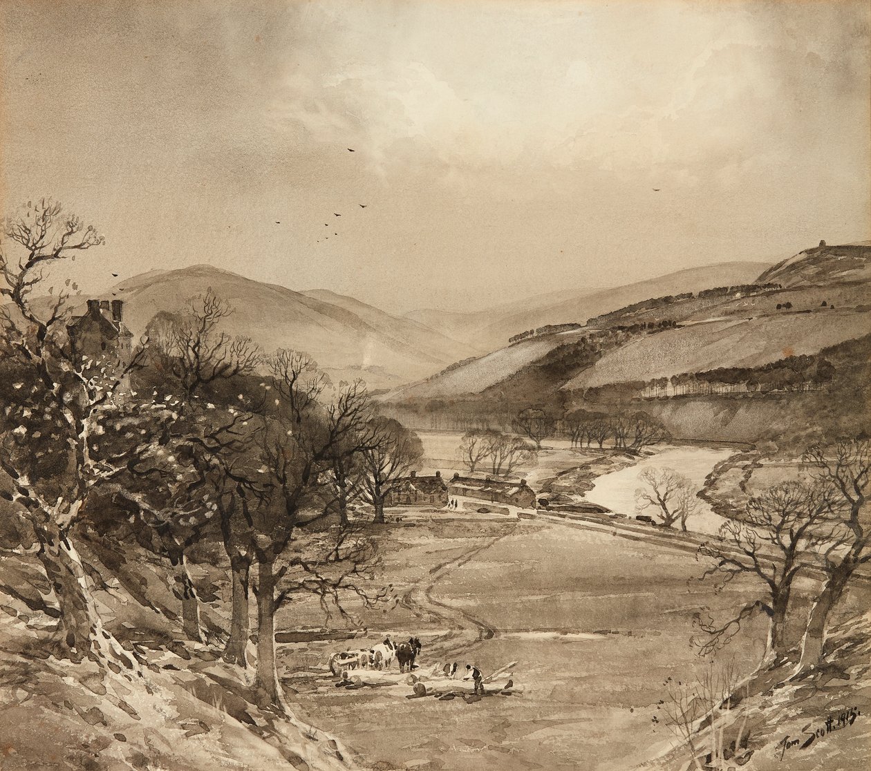 Selkirk Yakınlarındaki Ettrick Vadisi (grisaille) by Tom Scott
