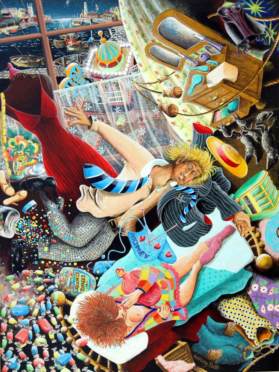 Myfannwy Price ve Mog Edwards, gizli ilişkilerini tutkuyla tamamlıyor, 2005 (panelde akrilik) by Tony Todd