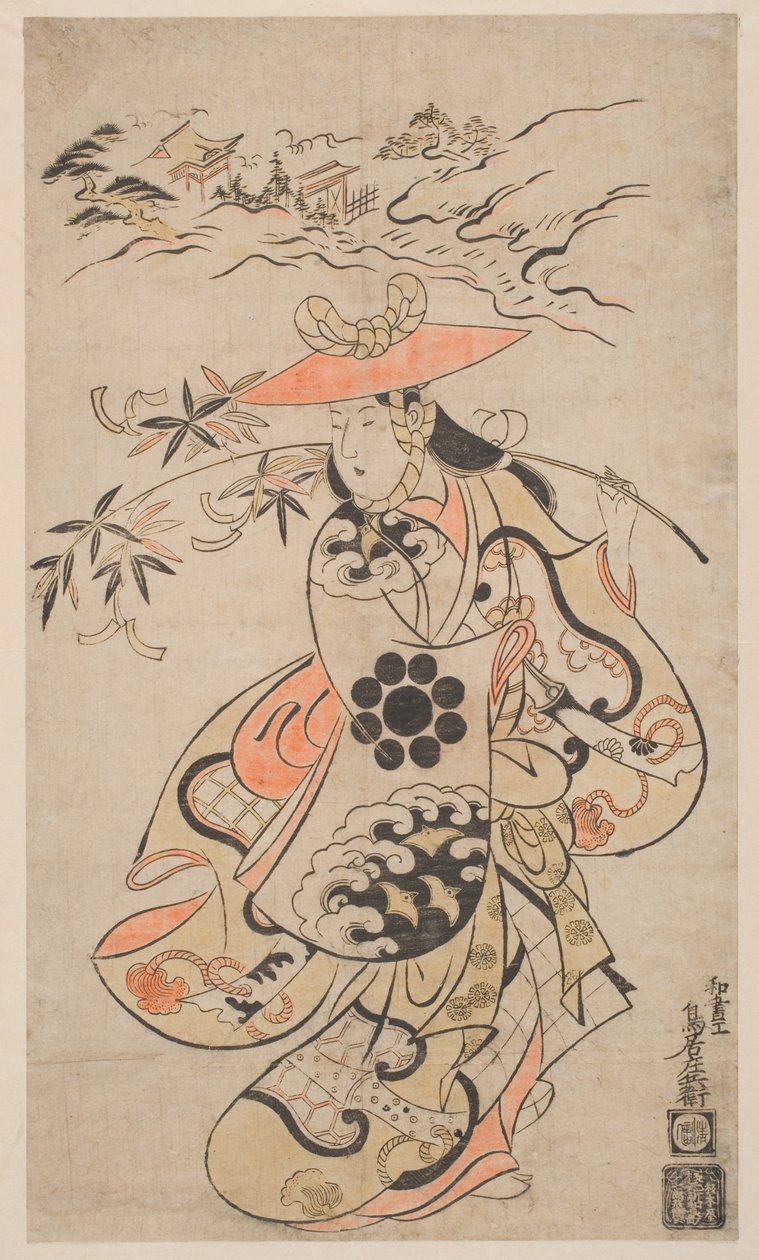 Sawamura Kodenji, Tsuyu-no-Mae rolünde, 1698 (el boyaması tahta baskı) by Torii Kiyonobu I Torii Kiyonobu I