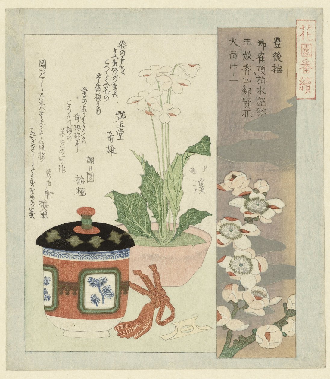 Çiçek içinde Primula ile Natürmort by Totoya Hokkei