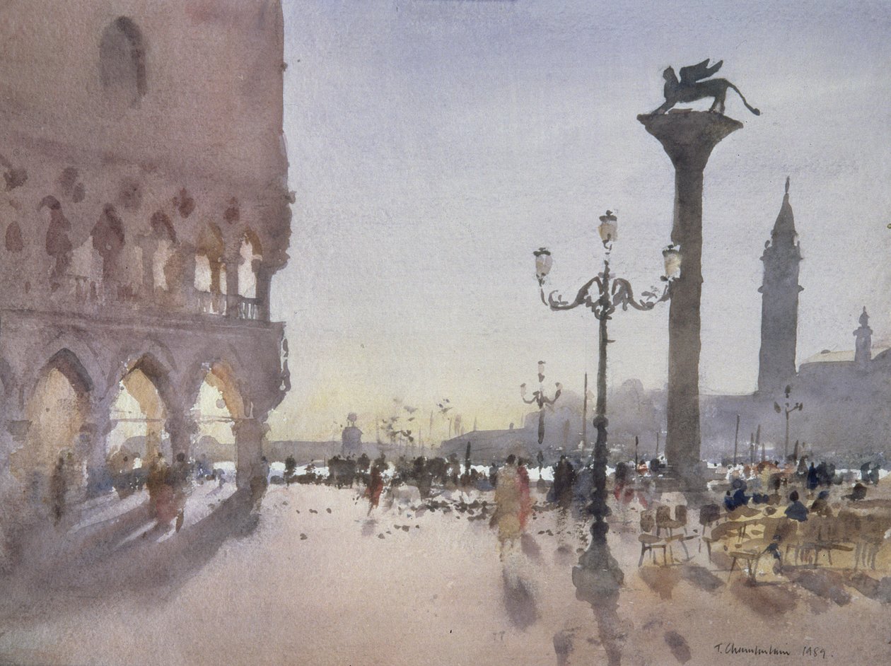 Sabah Erken, Piazzetta, Venedik, 1989 (kağıt üzerinde wc) by Trevor Chamberlain