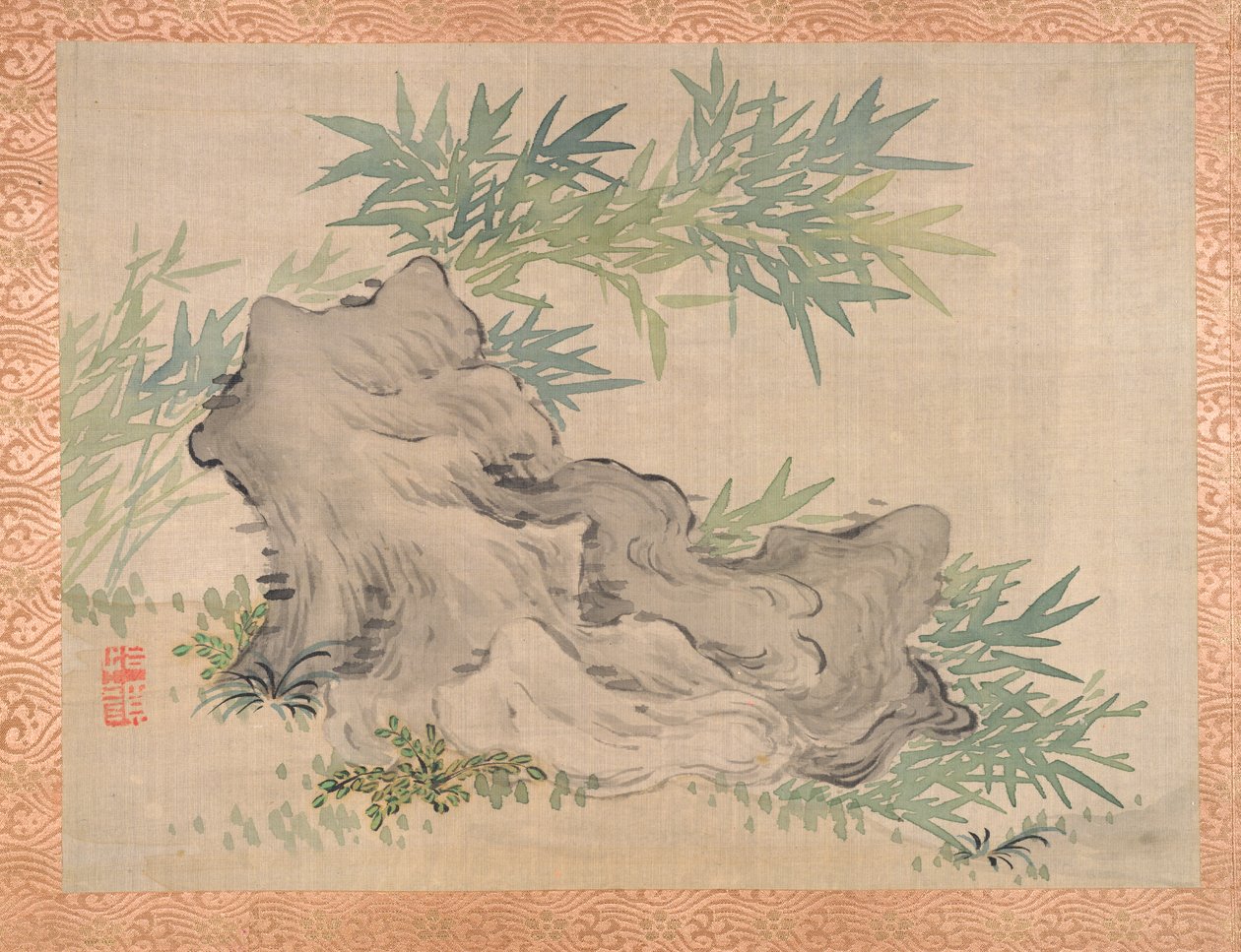 Bambu ve Kayalar, 1851 (ipek üzerine sulu boya) by Tsubaki Chinzan